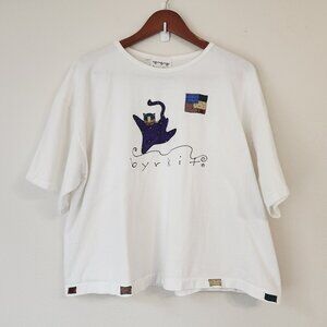 Byrkit Women Dancing Cat Graphic Print Tee One Size/2XL  Short Sleeve Cotton USA